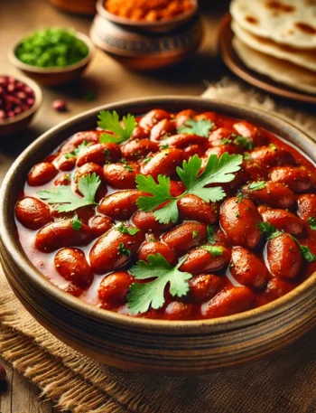 beautifully plated dish of Kidney Bean Sabji (Rajma Sabji) served in a traditional Indian bowl.